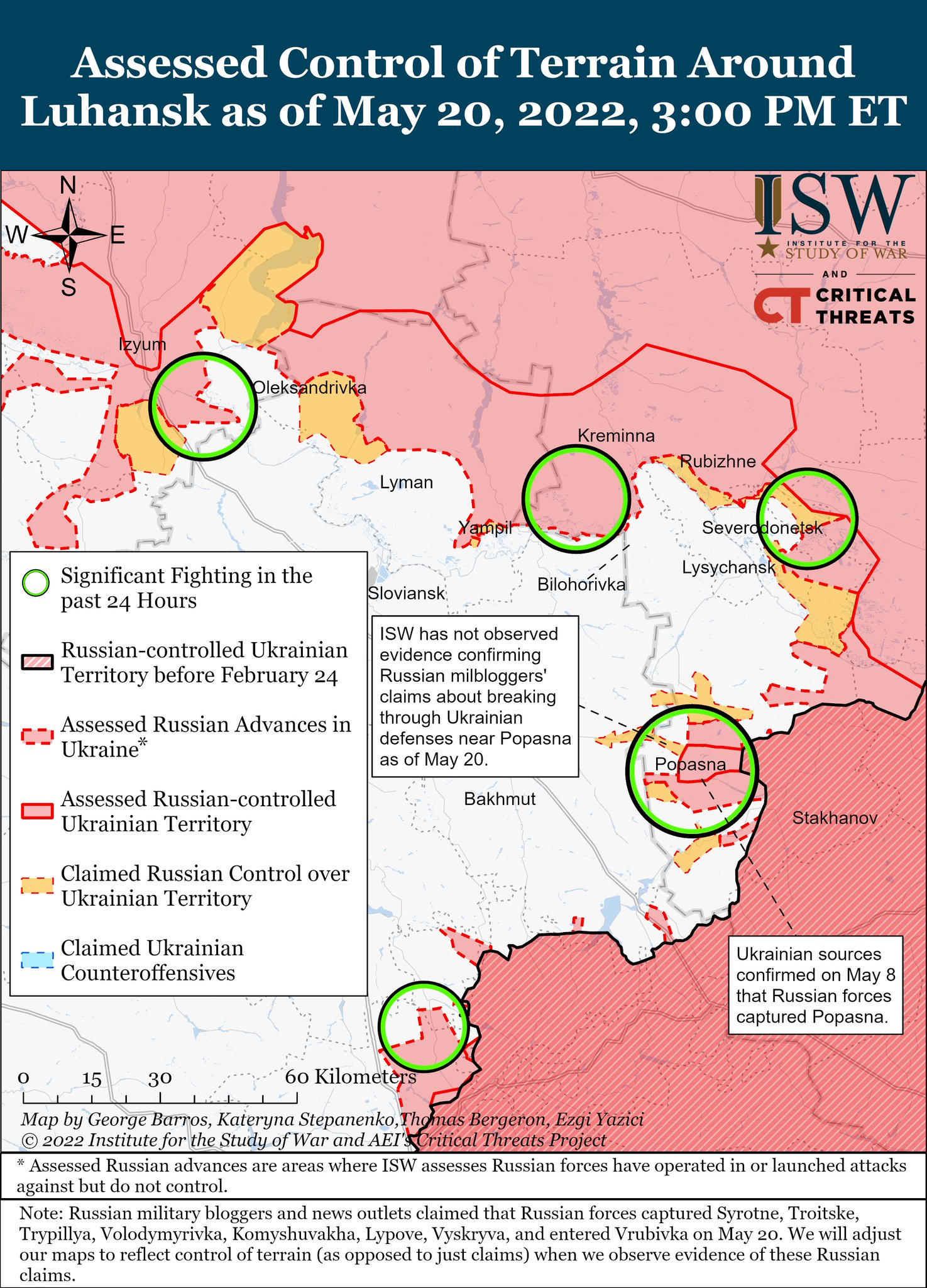 Russian push from Popasna toward Soledar and Bakhmut
