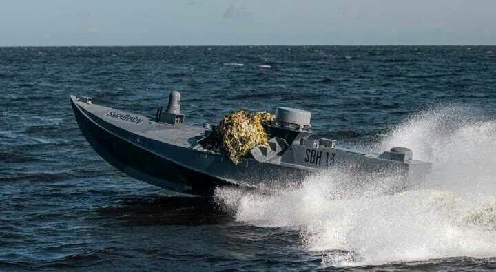 Ukrainian Sea Baby drone equipped with two bottom mines