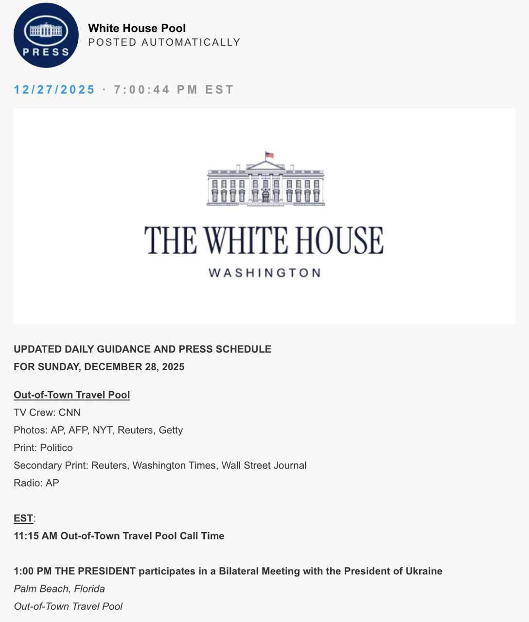 Zelenskyy meets Trump today in Palm Beach to discuss Ukraine security and aid