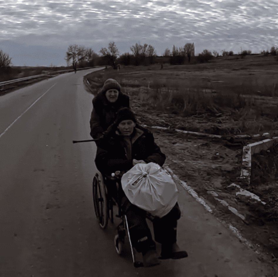 13 km under drone fire: Woman evacuates husband in wheelchair