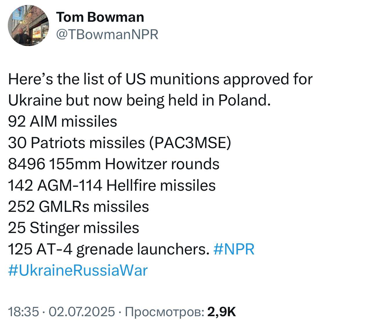 US weapons stuck in Poland for Ukraine