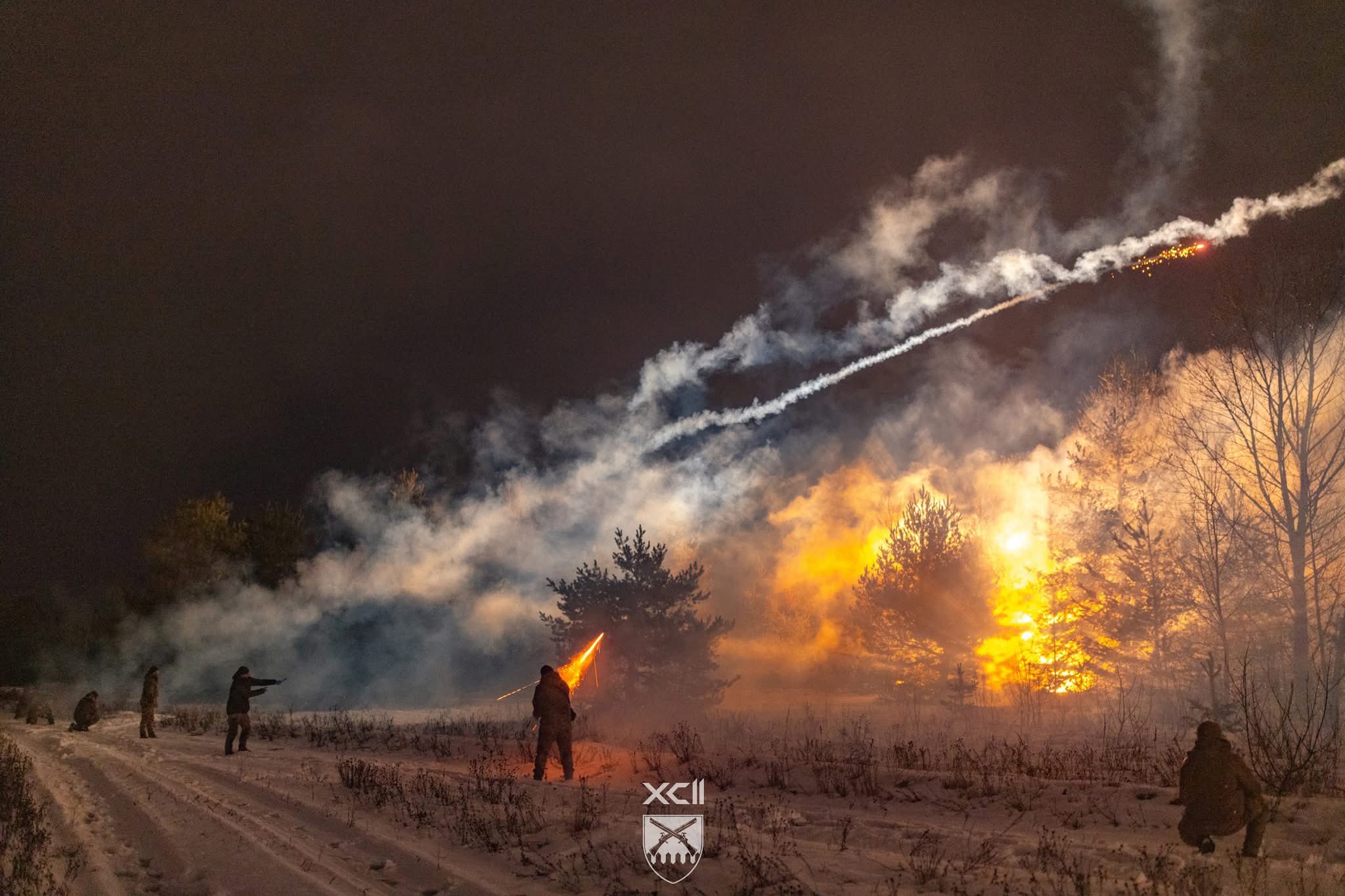 Night transformed by fire: artistry of the 92nd Assault Brigade.