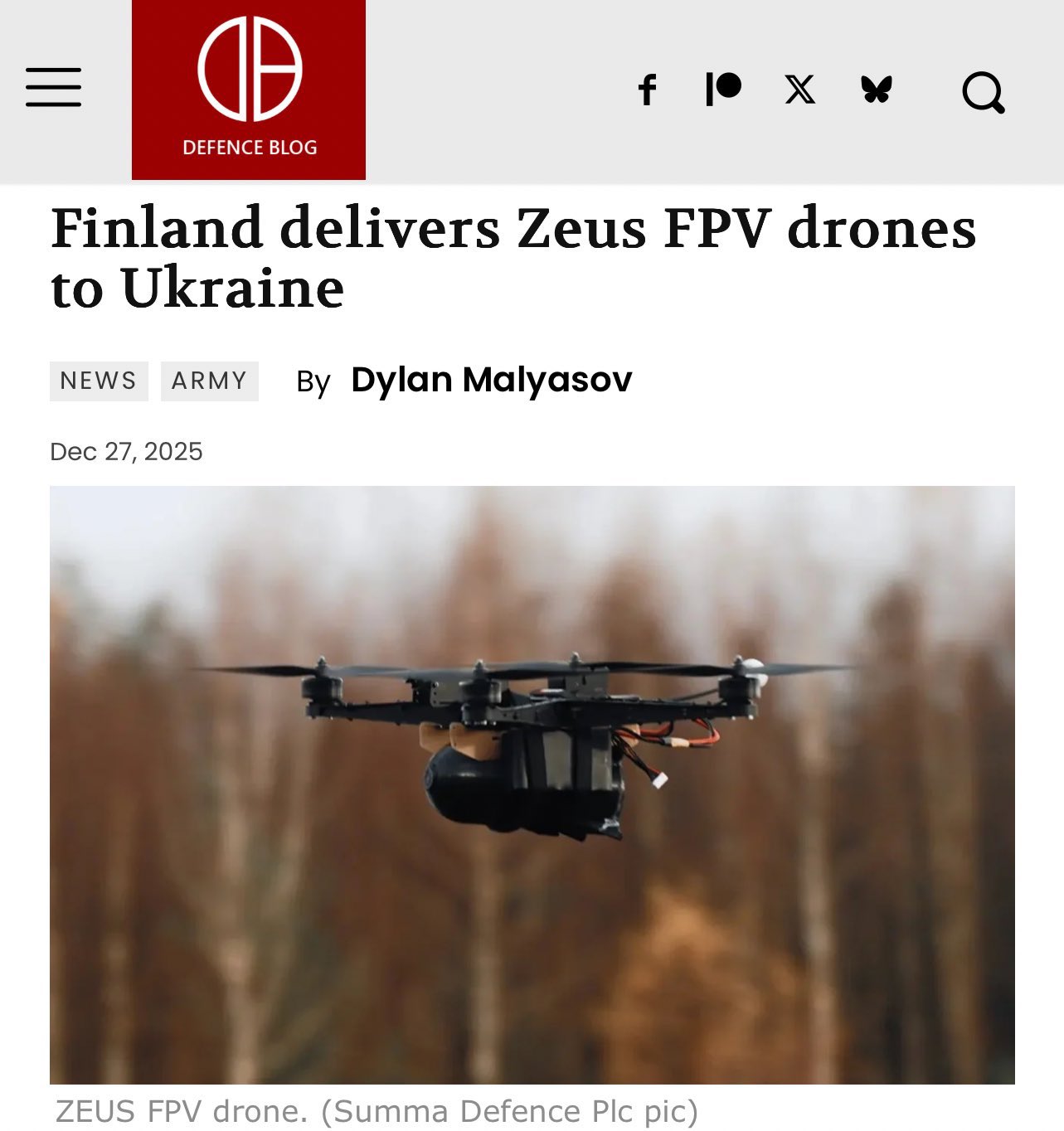 Summa Defence delivers first Zeus FPV drones to Ukraine