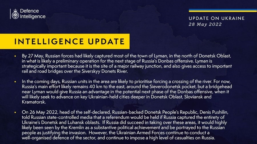 British Defense Intelligence Update, May 28, 2022