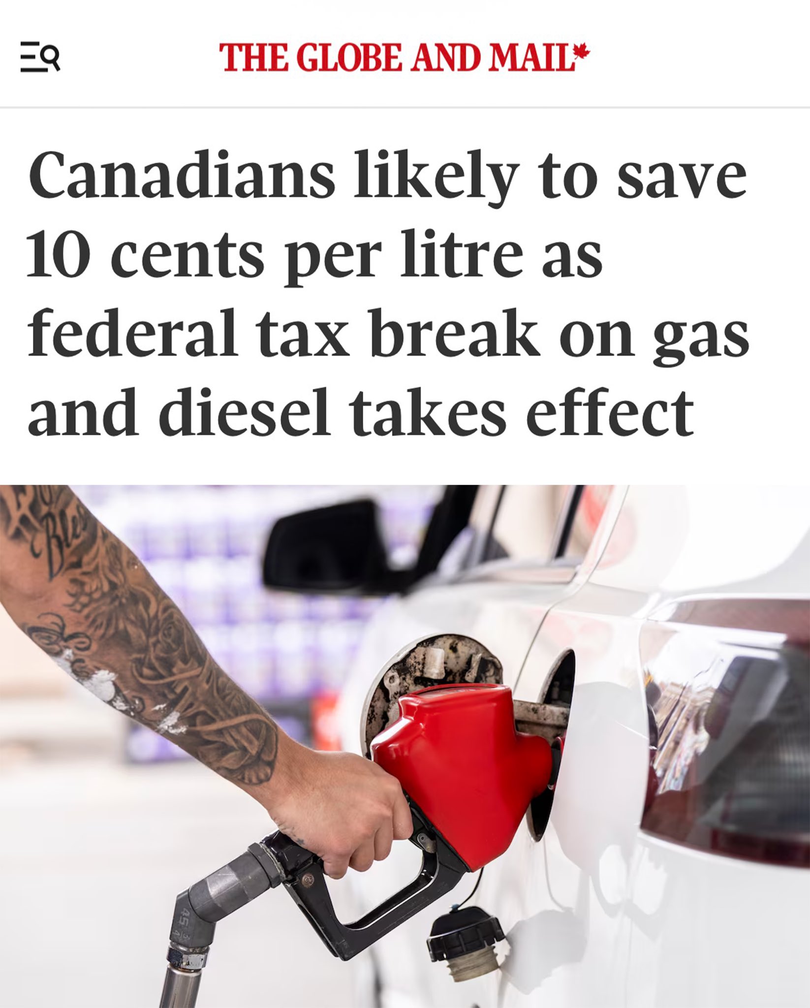 Federal Fuel Excise Tax Cut Saves Up to 10 Cents Per Litre