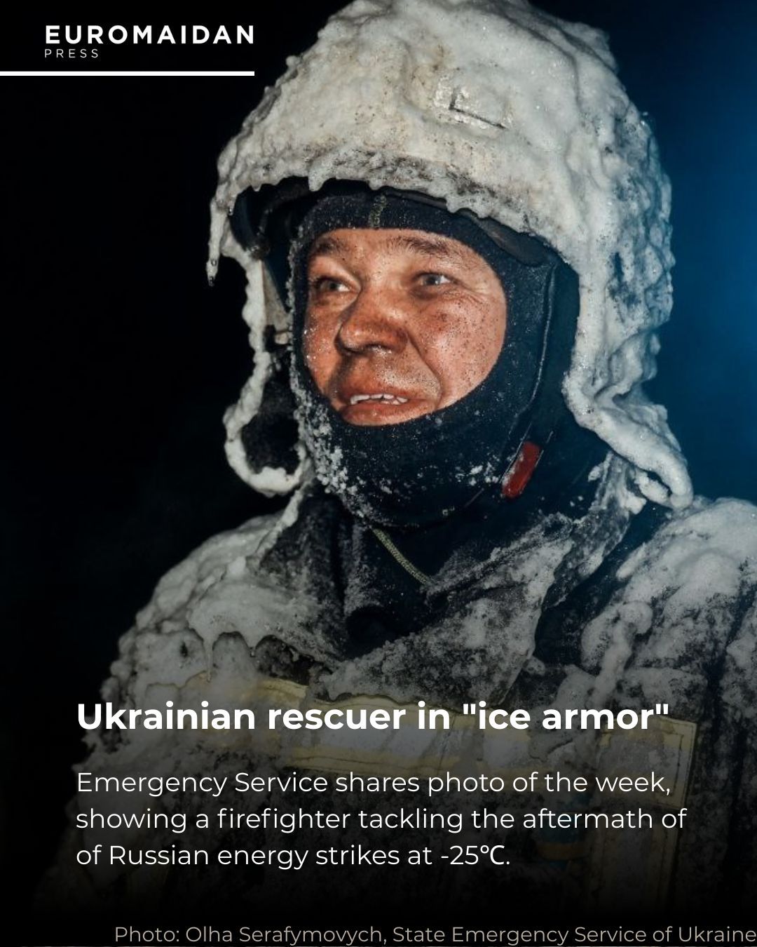Rescuer encased in ice in Poltava Oblast