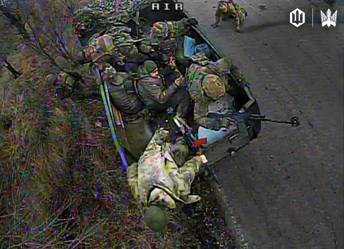 Russian soldiers moments before FPV drone strike