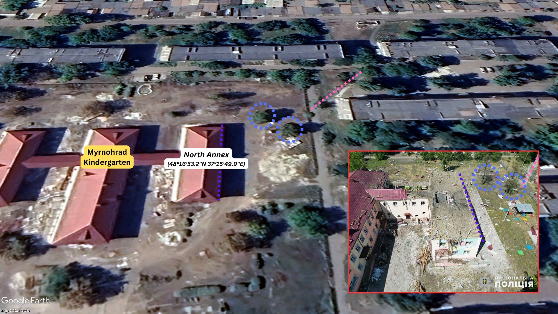 Russia bombs kindergarten in Myrnohrad