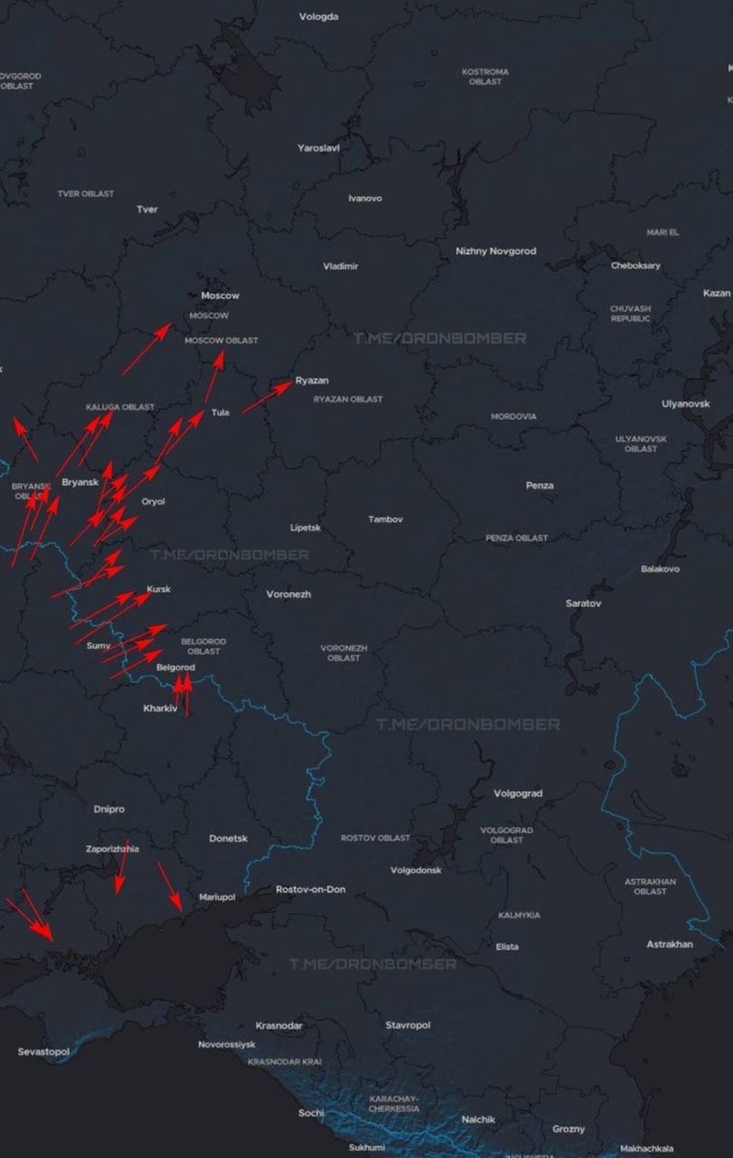 Ukrainian revenge red arrows heading towards Moscow