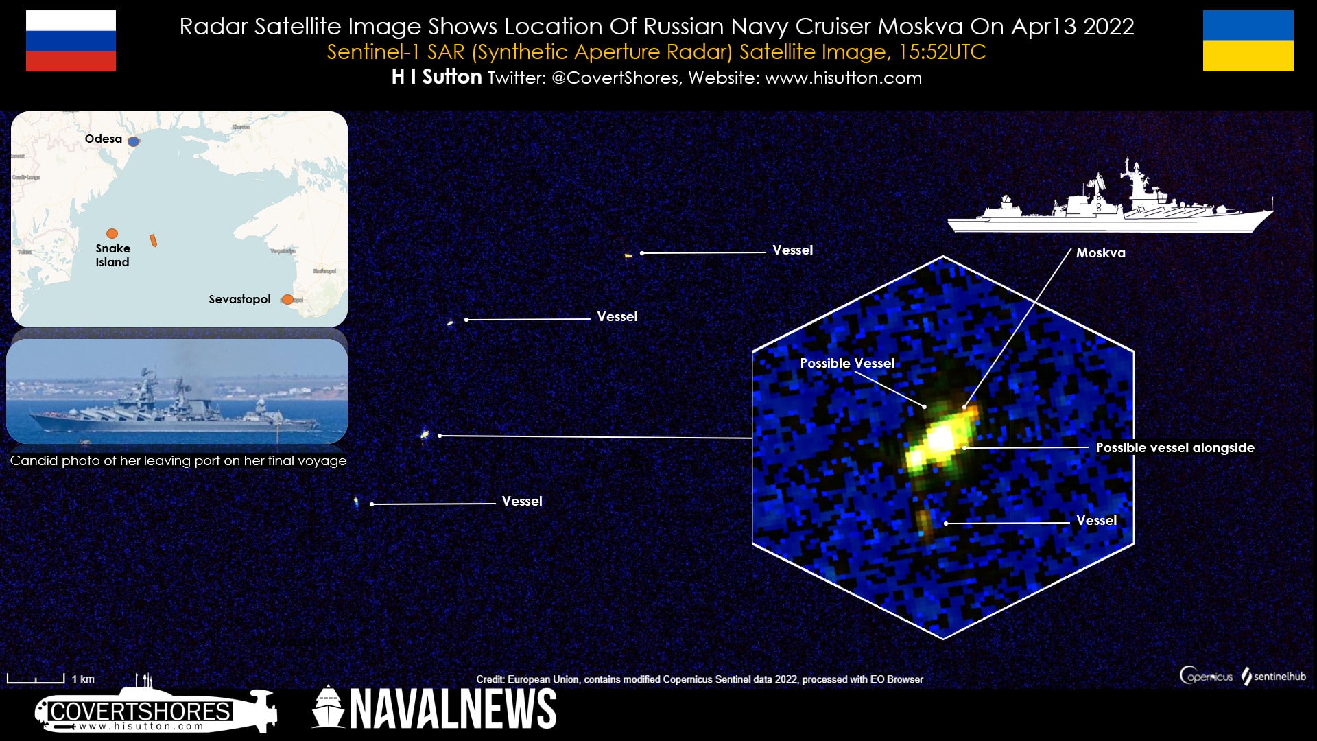 Radar image shows Moskva with vessels aiding