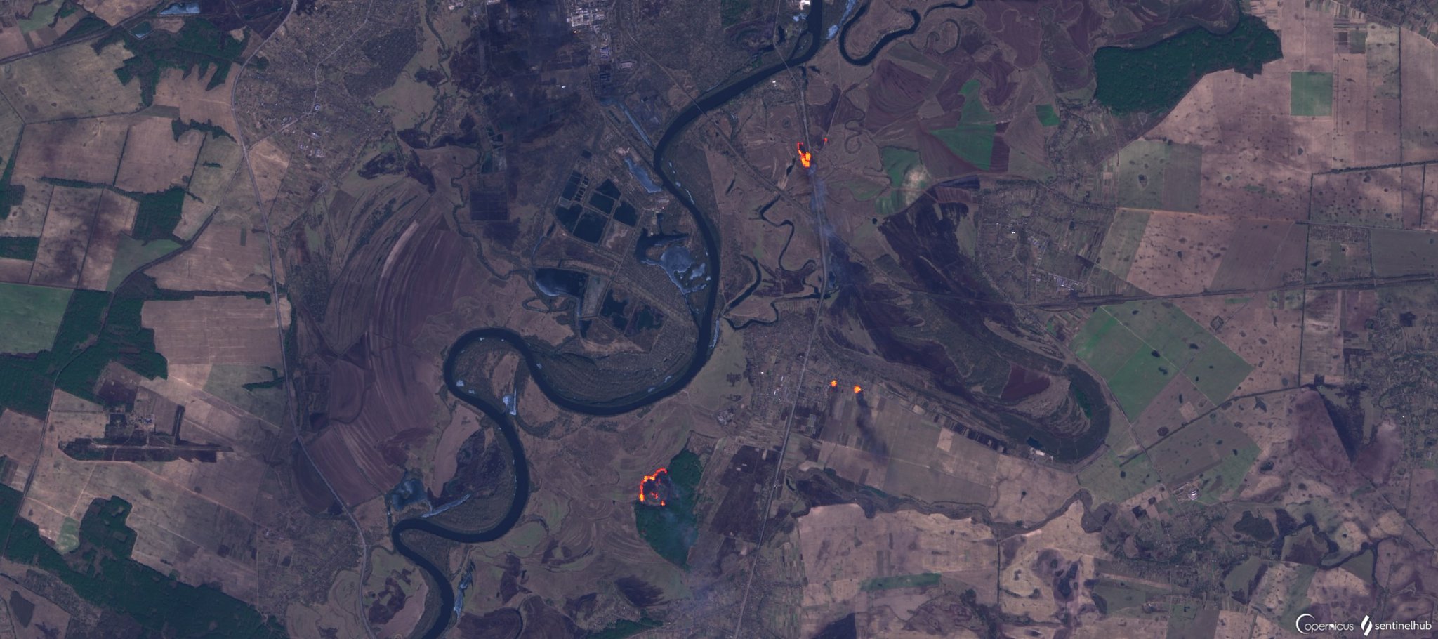 Multiple fires burning south of Chernihiv