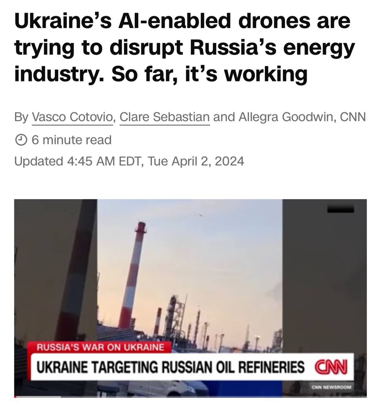 Ukraine uses AI drones to strike Russian oil refineries