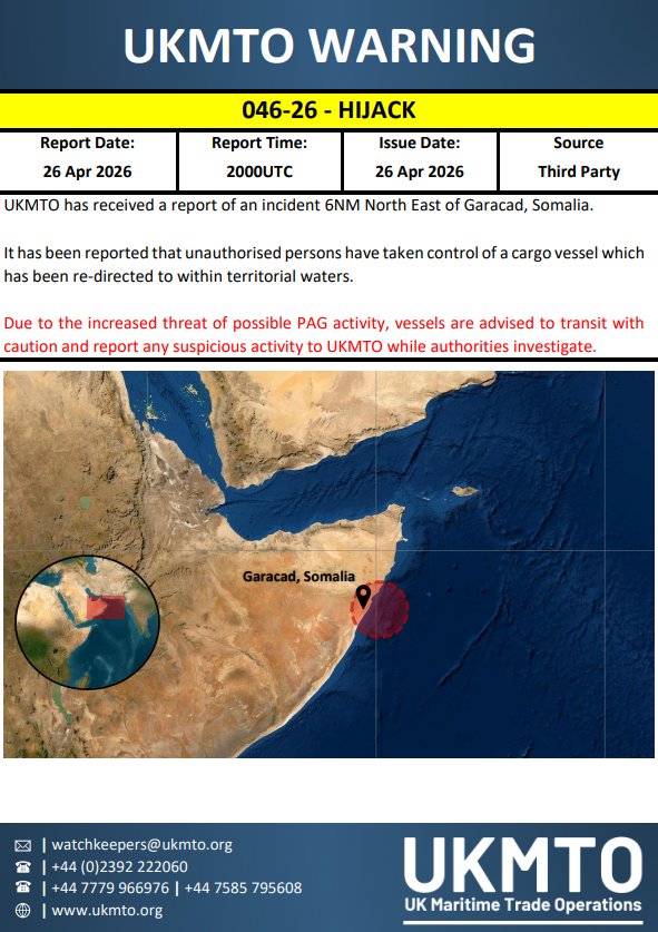 UKMTO Issues Maritime Security Warning 046-26