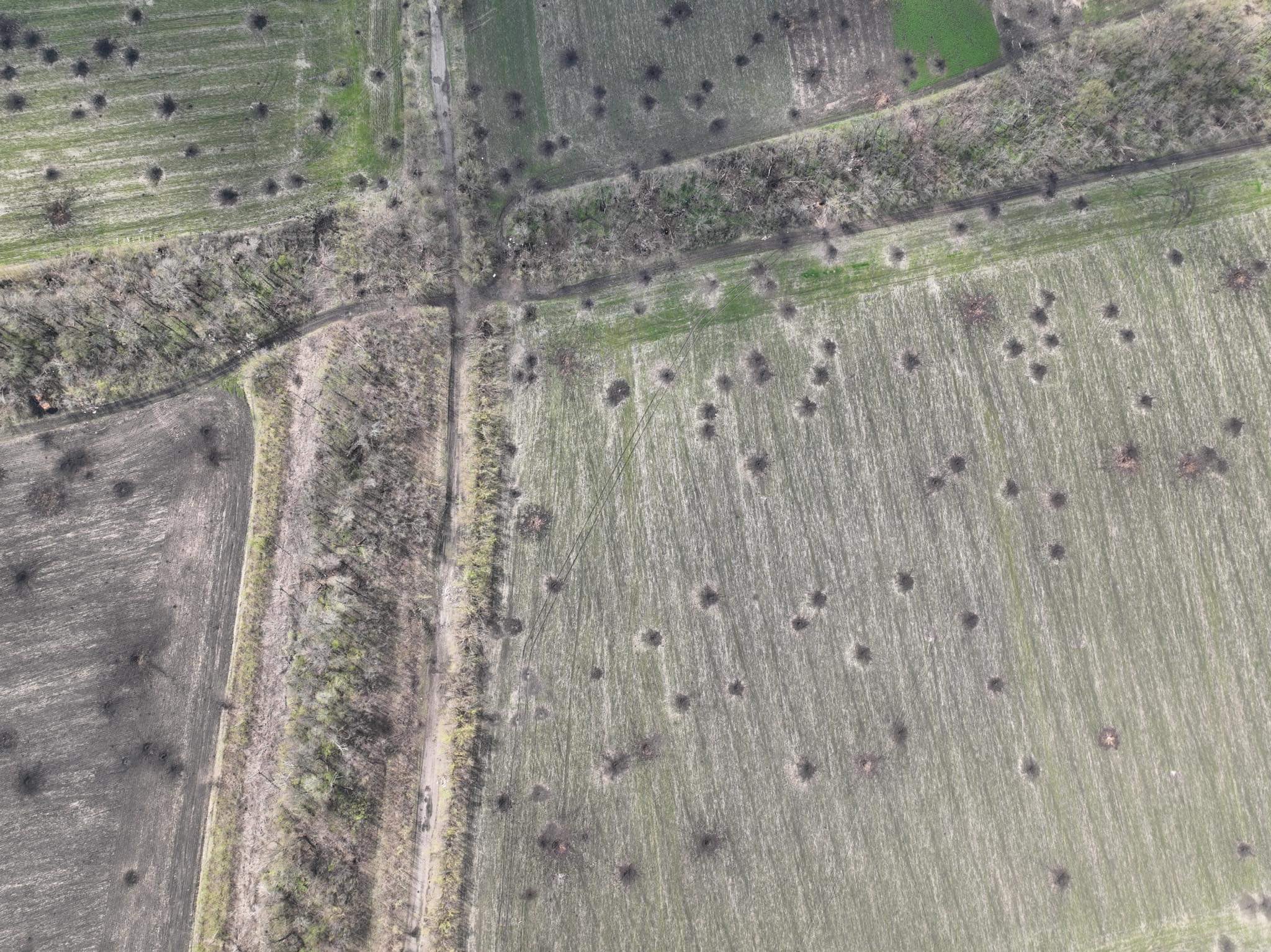 Staggering density of artillery craters at front line south of Izium