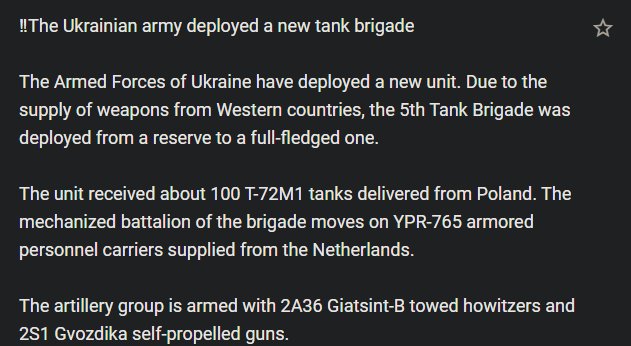 UAF 5th Tank Brigade receives 100 Polish tanks in south