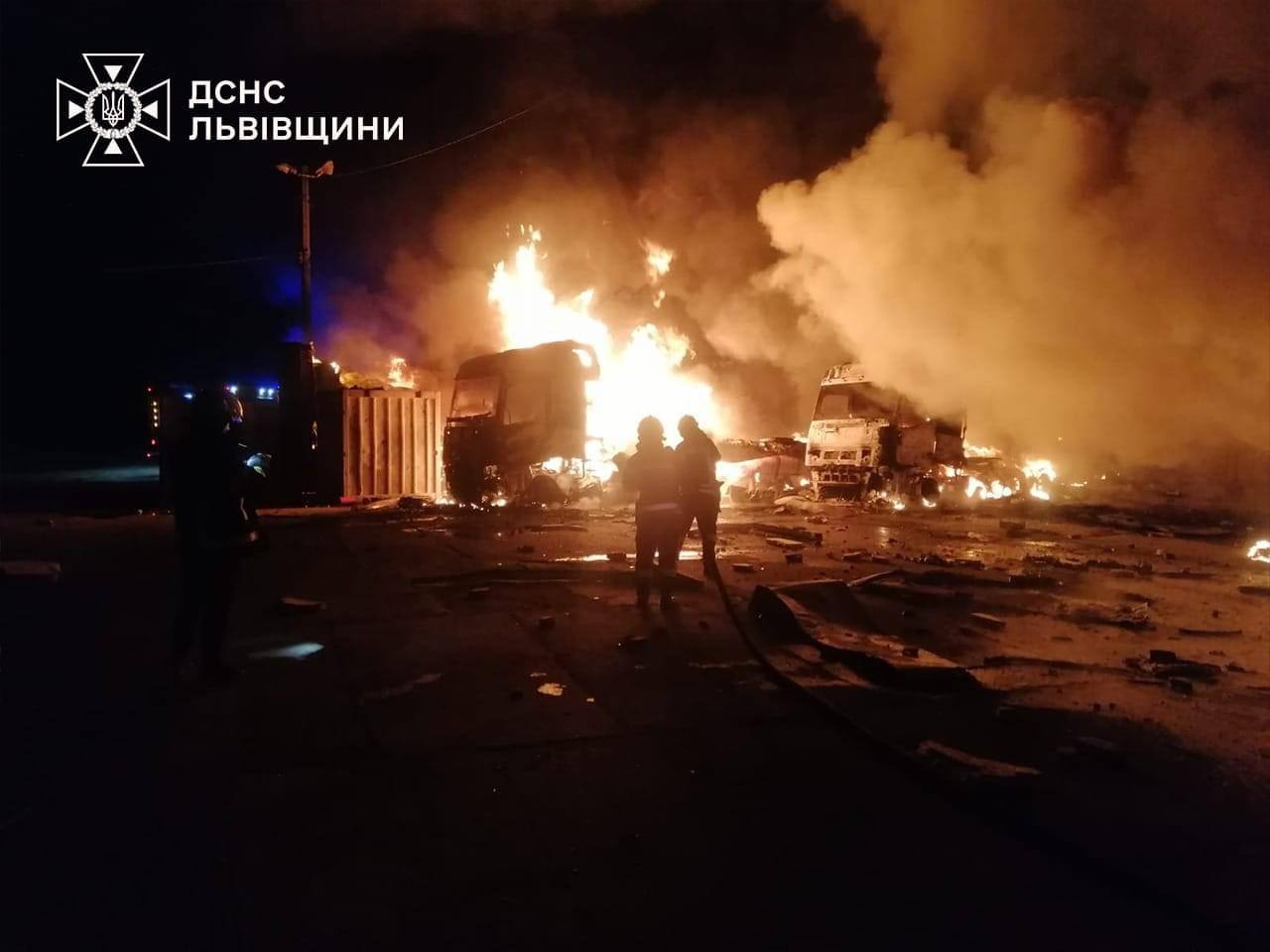 Russian Shahed drone debris causes fire in Lviv industrial area