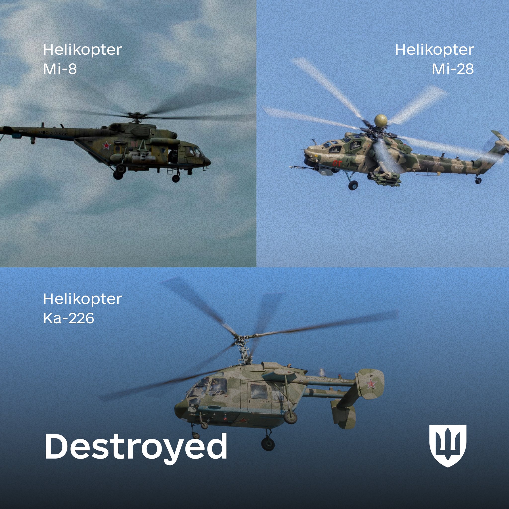Three Russian Helicopters Destroyed in July 2024