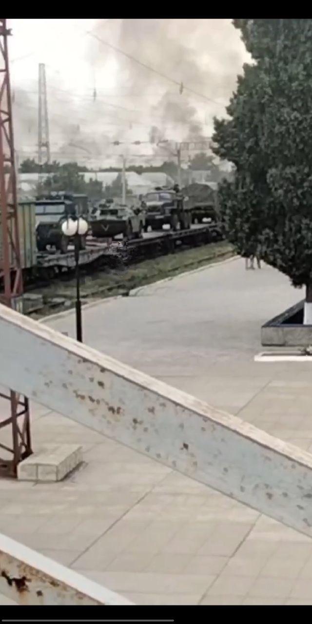 Train with equipment moving north toward Melitopol