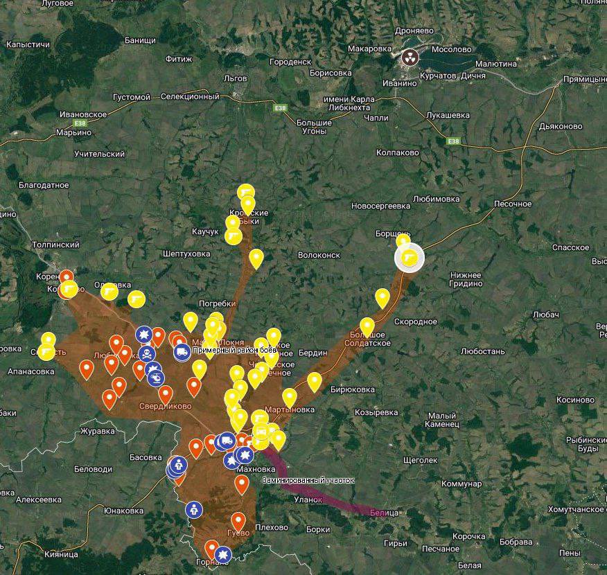 Map of fighting in Kursk region