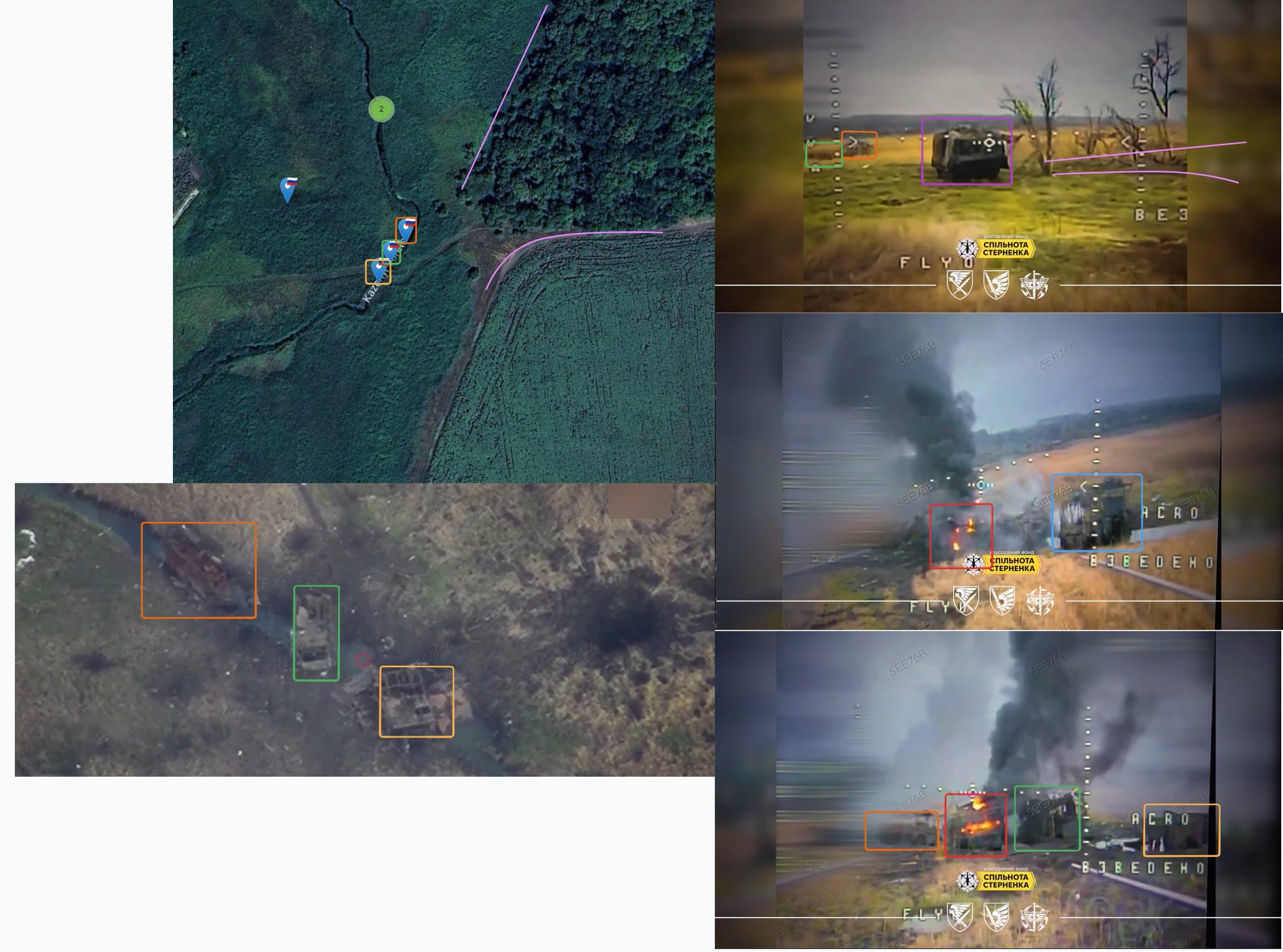 Failed Russian river crossing at Myrnograd with destroyed BMPs