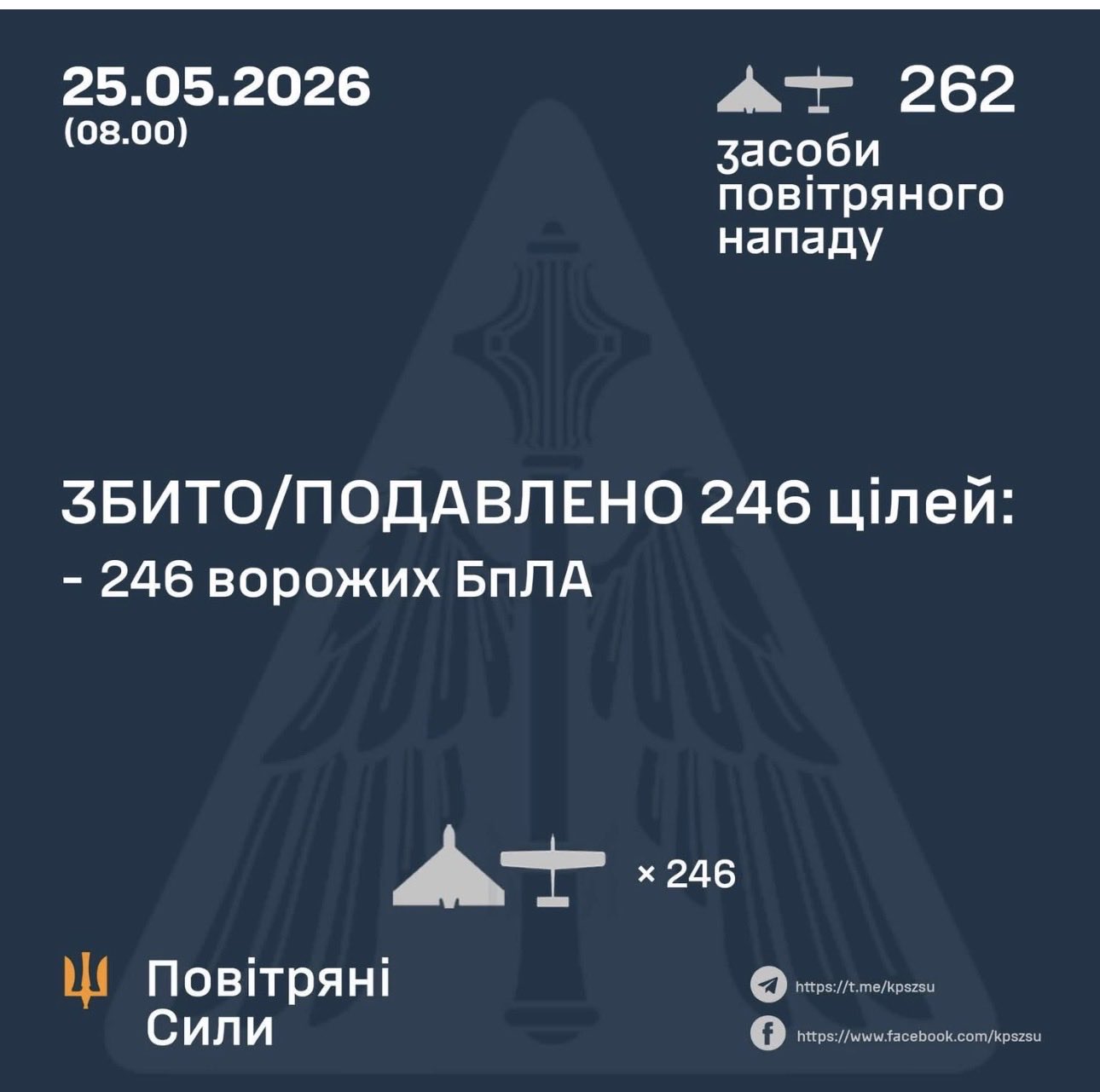 Ukraine intercepts 246 of 262 Russian drones overnight