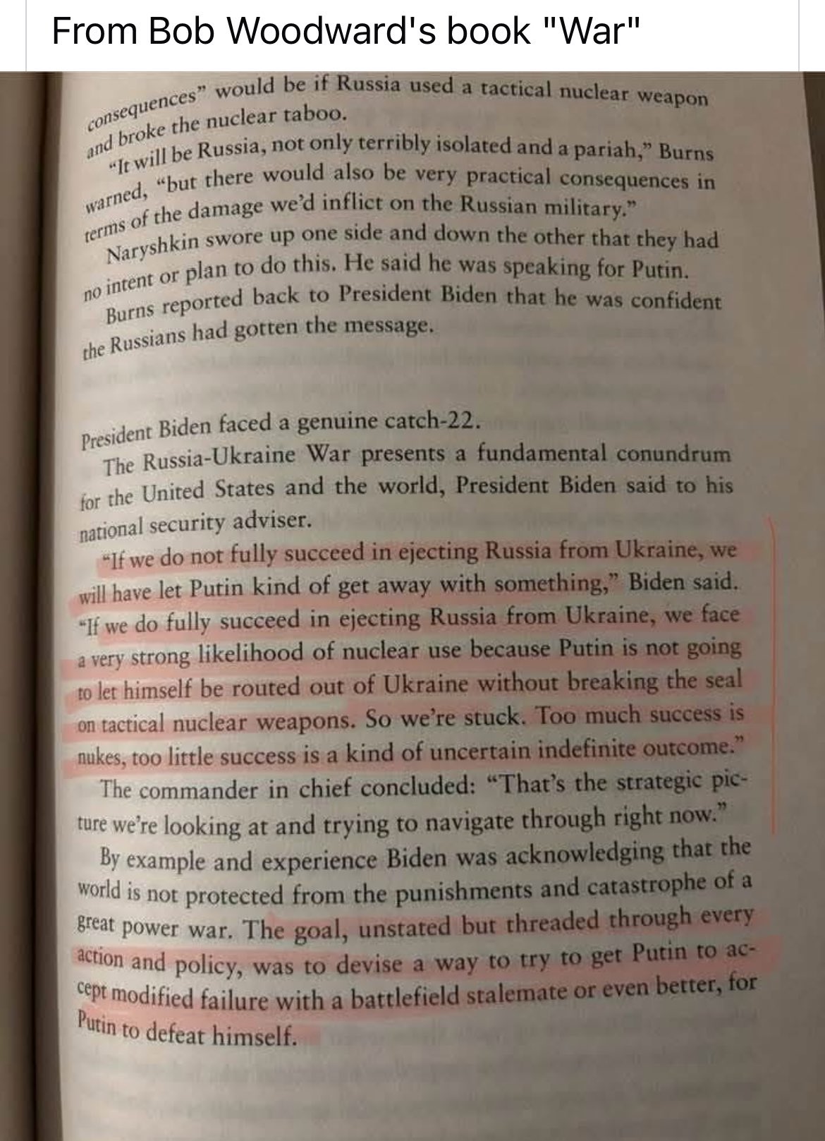 Question about US fear of Ukrainian victory over Russia