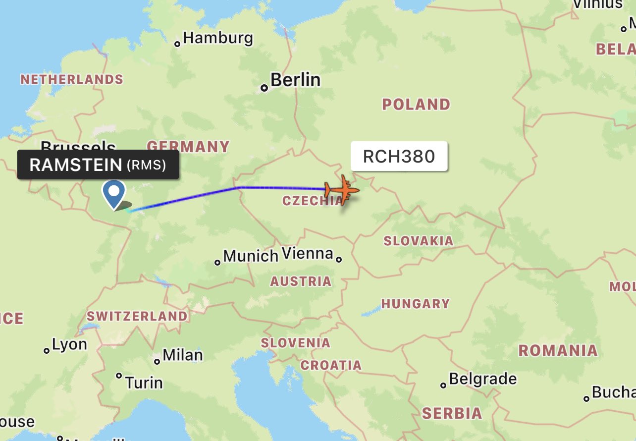 Another early morning arms shipment for Ukraine via RCH380, a USAF C-17