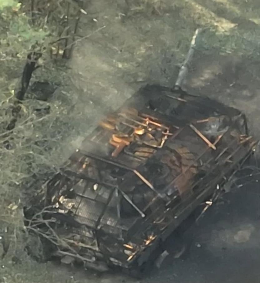 Destroyed Russian T-72B3 tank in Krynka district, Kherson region