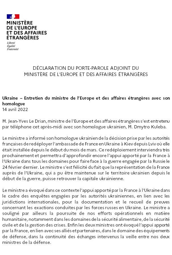 Phone call between French and Ukrainian Foreign Ministers