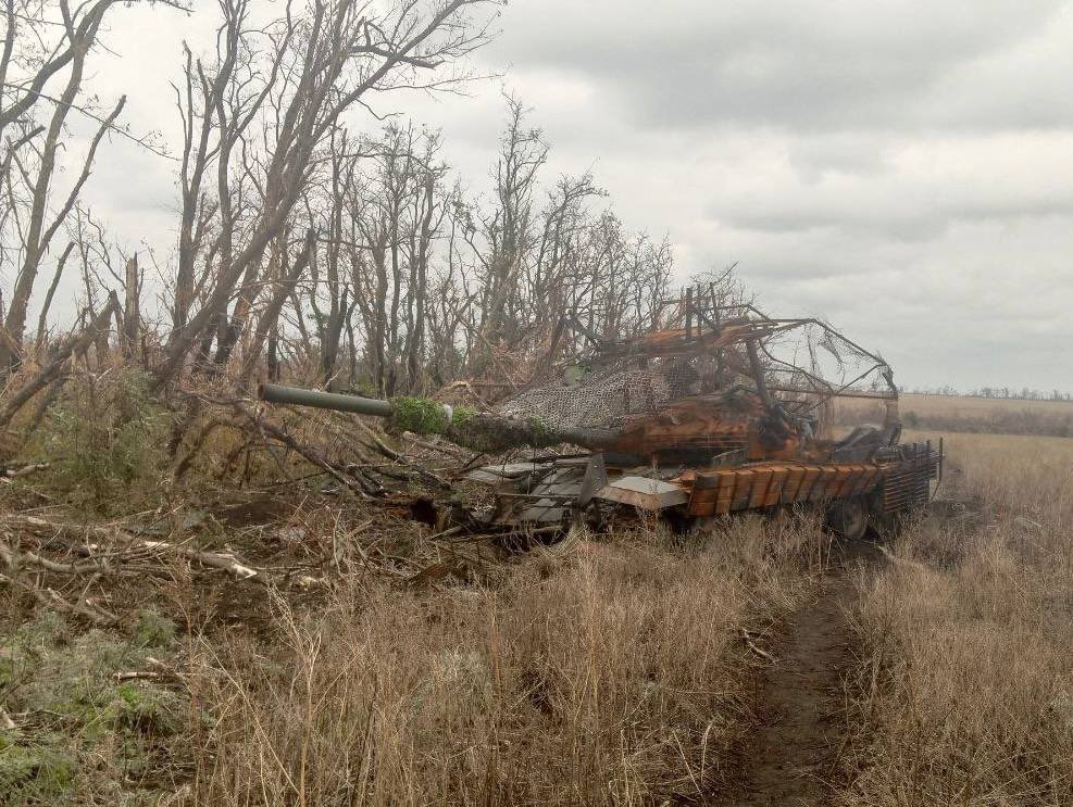 Destroyed Russian T-72AV Tank in Donetsk Region