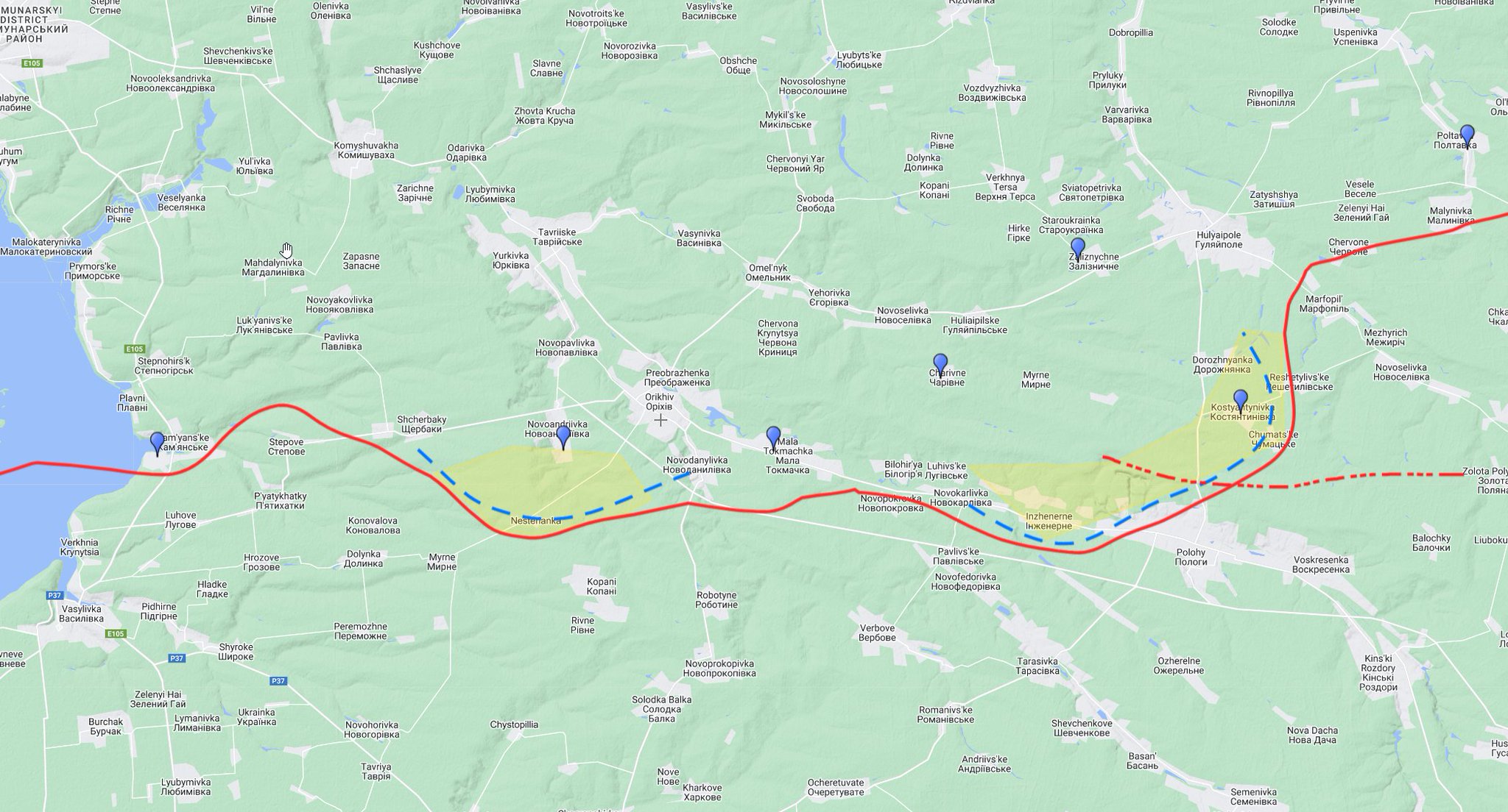 Reduction of RU control near Polohy and shelling near Kostyantynivka