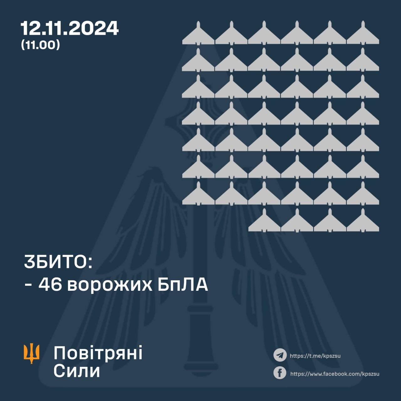 Ukrainian Army downs 46 of 110 Russian drones at night