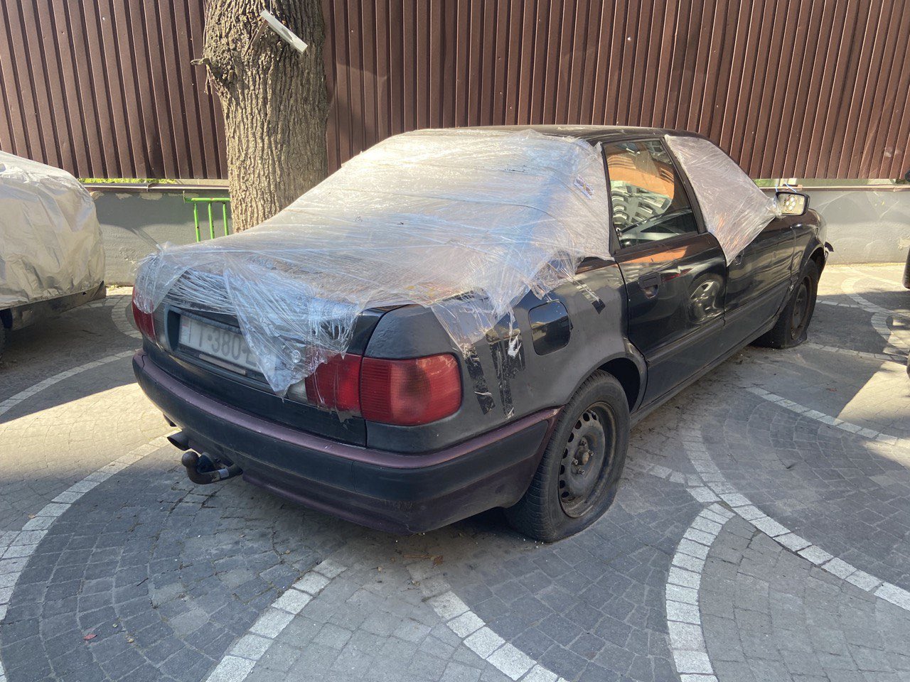 Car damaged by explosion with Transnistrian plates in Irpin