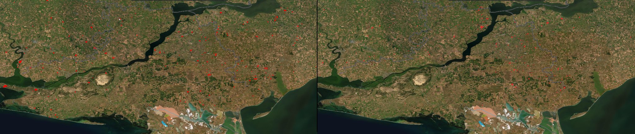 Side by side FIRMS comparison of southern Ukraine 2021 vs 2022