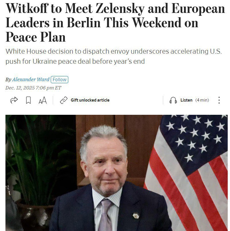 Witkoff, Zelenskyy, European Leaders to Meet in Berlin on Ukraine War Deal