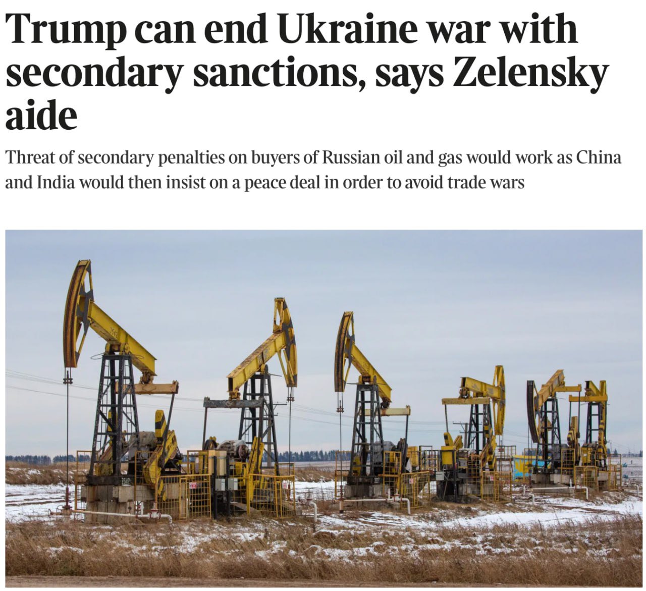 Yermak: Trump can end Ukraine war with sanctions against Russia and partners