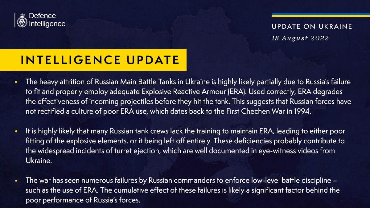 British Defence Intelligence Update Ukraine 18 August 2022