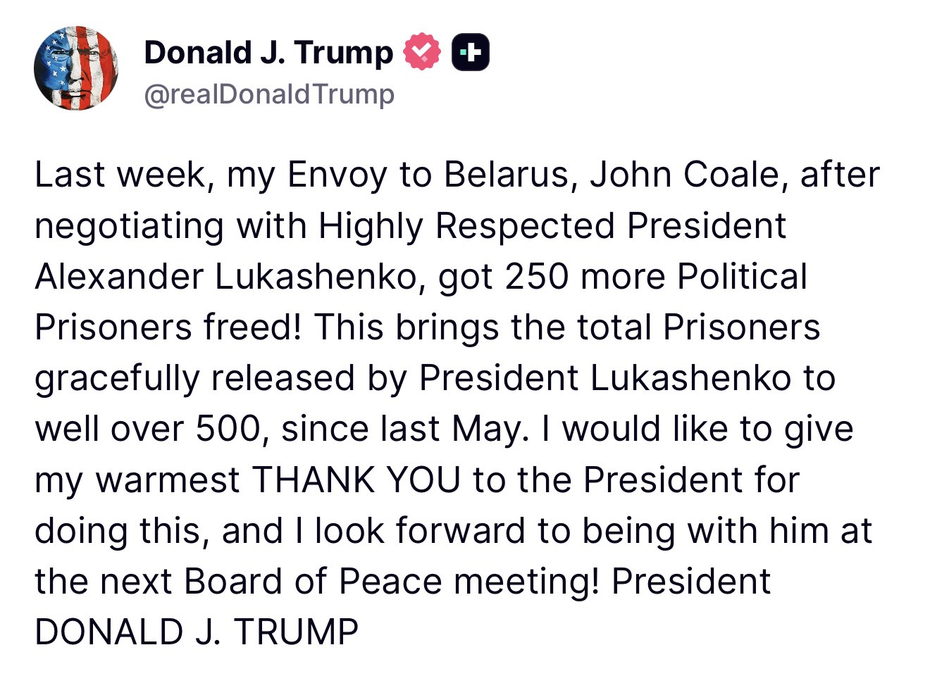 Trump Praises Lukashenko as ‘Highly Respected’ Dictator