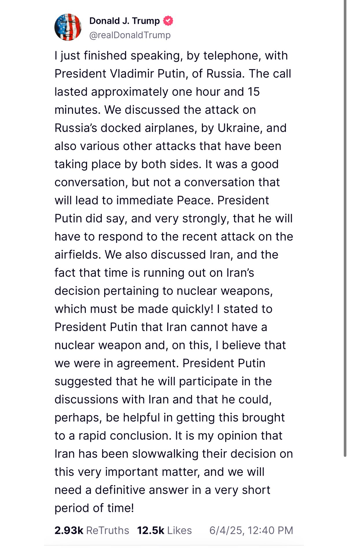 Trump évoque la réponse de Poutine aux attaques ukrainiennes