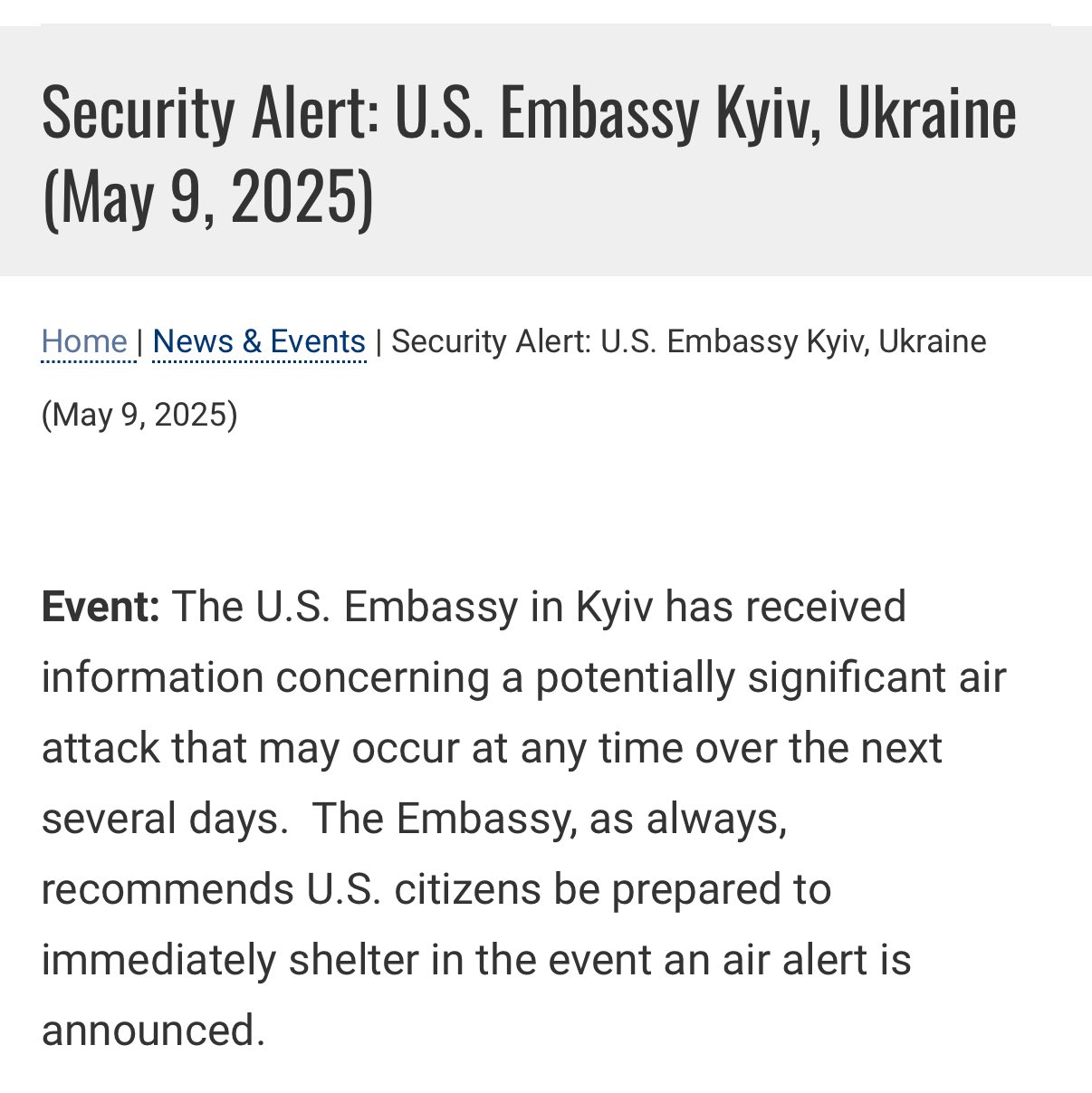 Ambassade US à Kiev émet alerte attaque aérienne