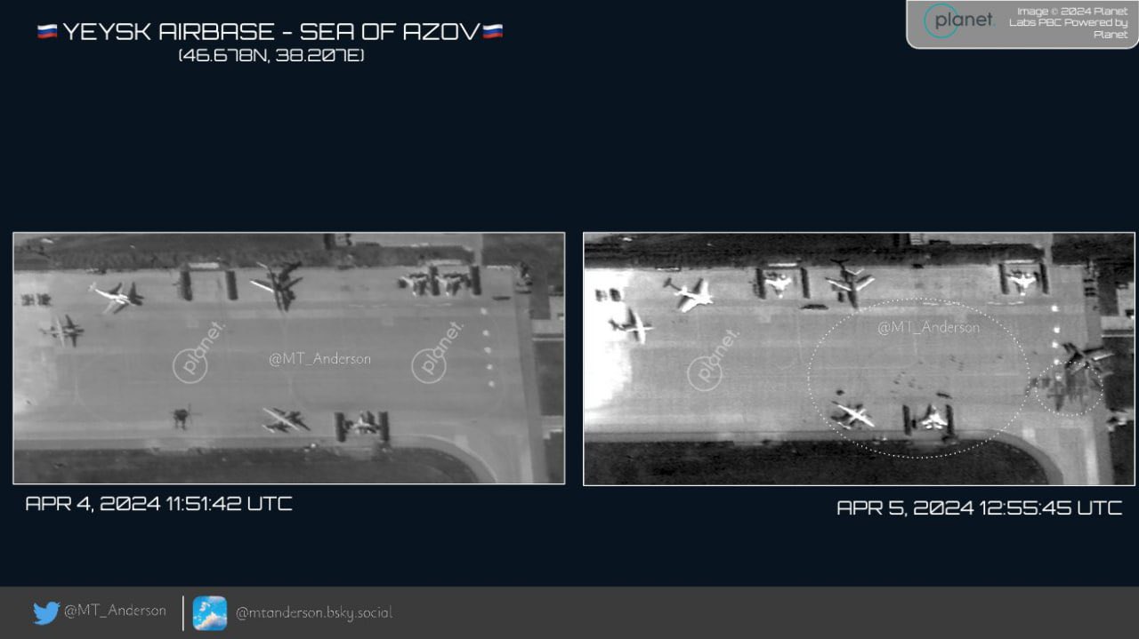 Satellite shows damaged Be-200 at Yeisk airfield after UAV attack