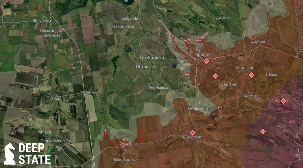 Russian troops advance southwest of Toretsk, DeepState reports