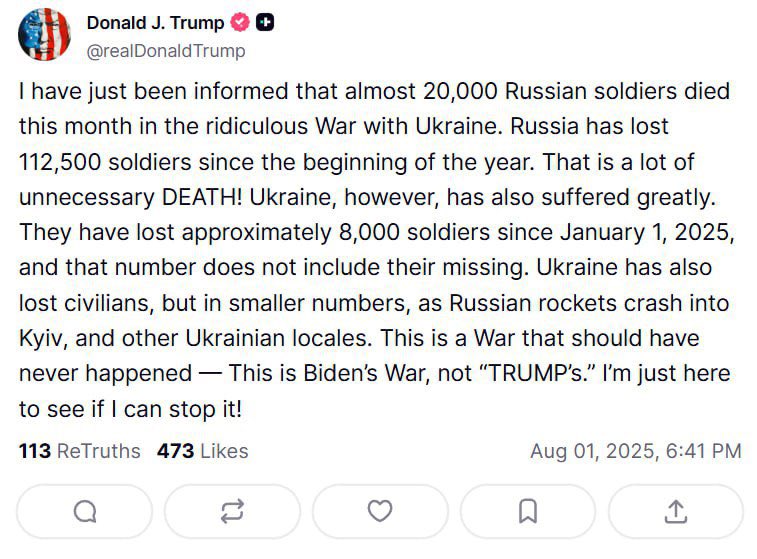 Trump cites data showing high Russian losses in 2024