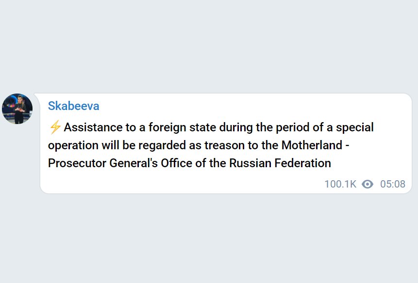 Russia threatens citizens with treason for aiding foreign state