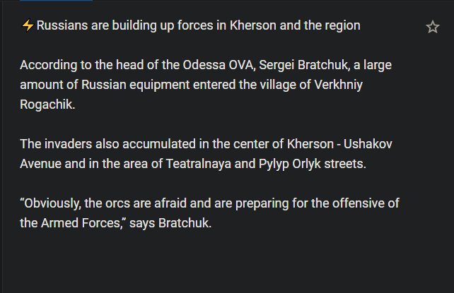 Russian forces moving west near Kherson-Melitopol