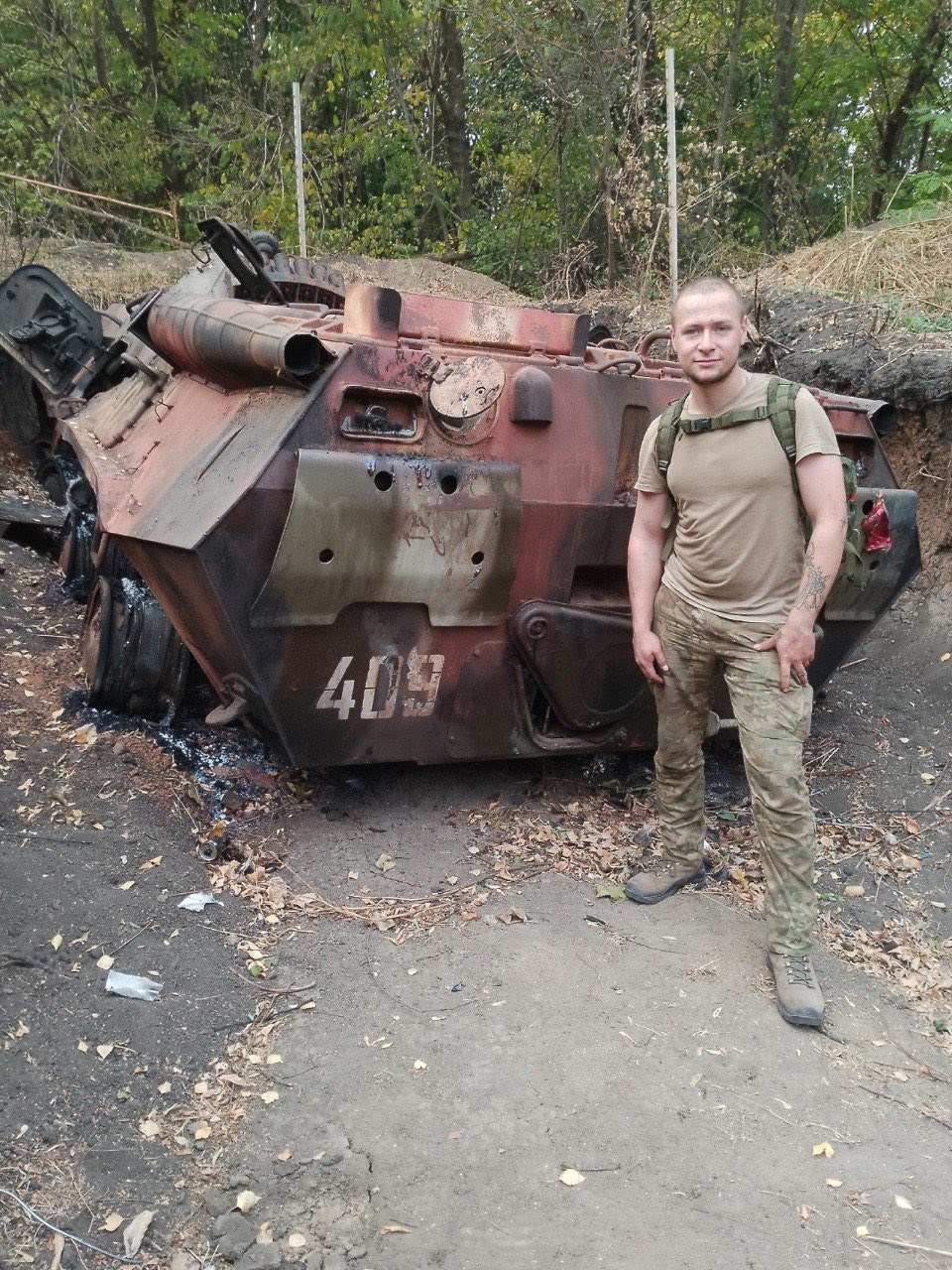 Destroyed Russian BTR-80 at the front line