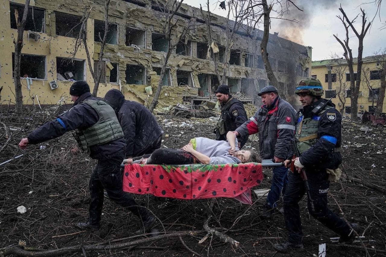 Mother carried out from under debris of destroyed maternity ward