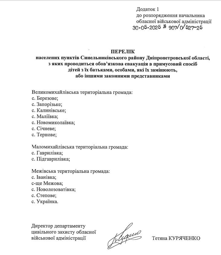 Forced evacuations in three Dnipropetrovsk communities