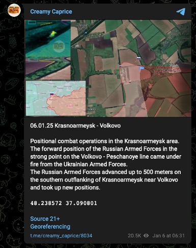 Russian progress near Vovkove and road T0406 (January 7)
