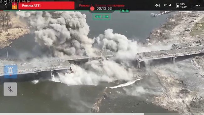 Bridge destroyed by drones in Kherson region